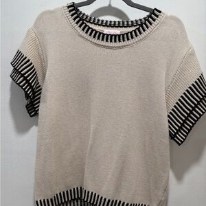 Pink Lily Cream Knit Sweater with black striped details